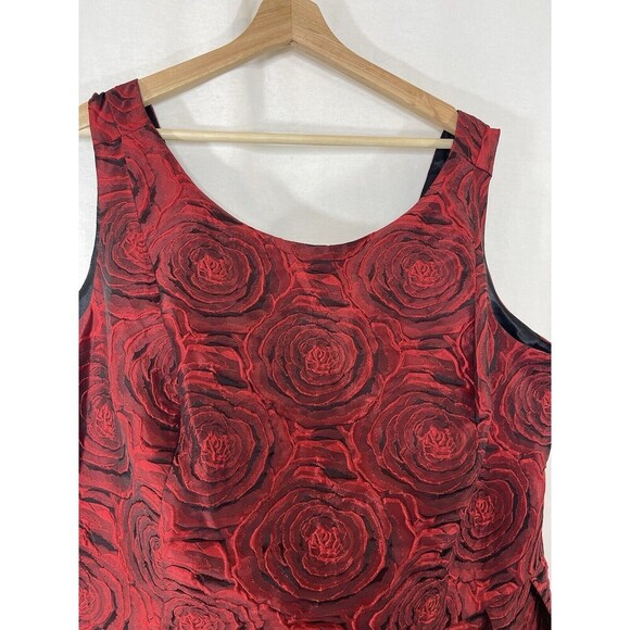 Red Womens 24W Midi Dress Rose Embossed Cocktail Holidays Luxe Carmen Marc Valvo - Picture 4 of 11